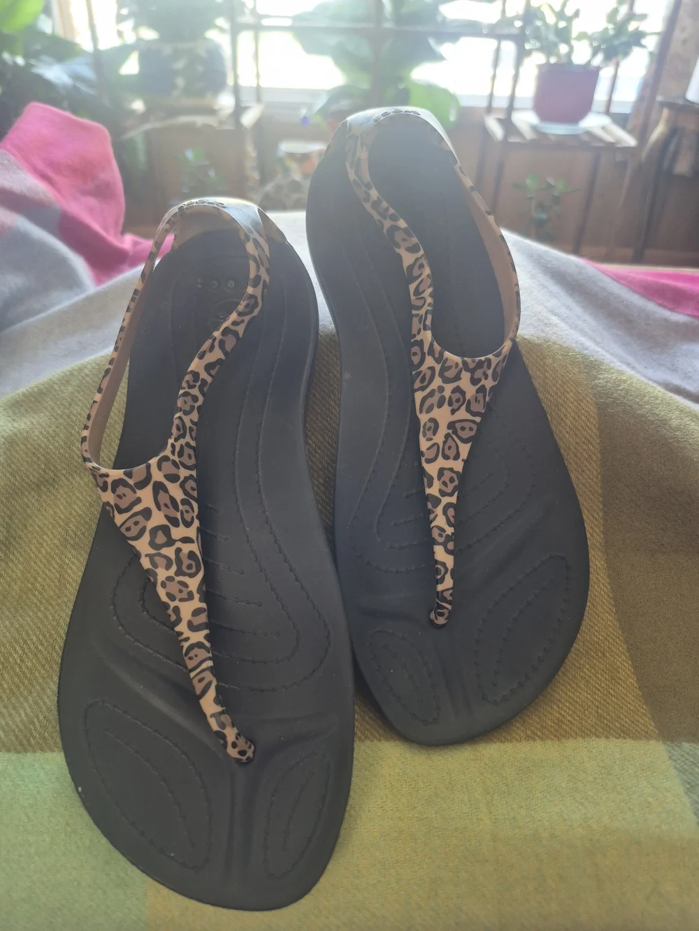 CROCS Leopard-Print T-Strap Sandals with Black Footbed